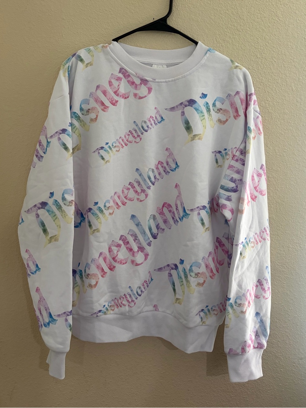 Disney White Oversized Crewneck with Pastel Multicolor 'Disneyland' Script